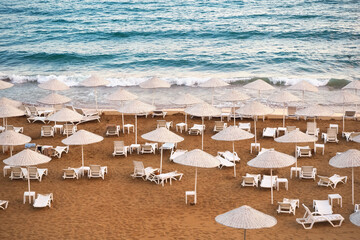Sun loungers on the sandy beach