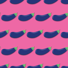 Eggplant icon seamless pattern. Vector illustration of a purple raw vegetable. Healthy food seamless pattern.