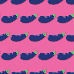 Eggplant icon seamless pattern. Vector illustration of a purple raw vegetable. Healthy food seamless pattern.
