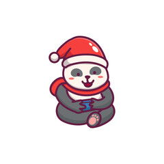 cute panda celebrating christmas