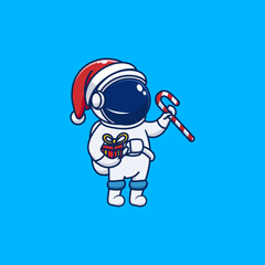 cute cartoon astronaut celebrate christmas . vector illustration for mascot logo or sticker