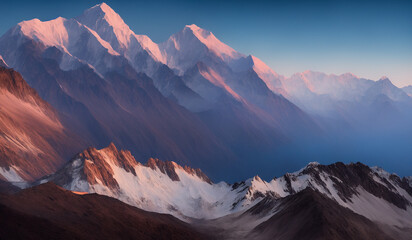 Sunset view of the Himalayas near the Himalayan mount mt Everest - Beautiful and dramatic sky with...