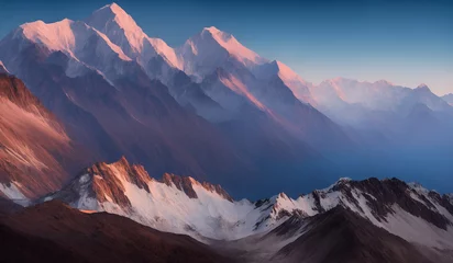 Papier Peint photo Himalaya Vue du coucher de soleil sur l& 39 Himalaya près du mont Everest de l& 39 Himalaya - Ciel magnifique et spectaculaire avec les sommets de la montagne s& 39 élevant au-dessus du brouillard roulant.
