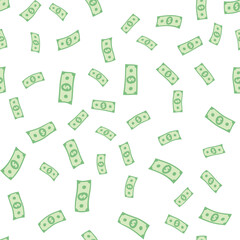 Dollar banknotes randomly falling seamless pattern. Wrapping background with USA currency signs. Financial abstract repeating texture. Stylized vector eps8 illustration.