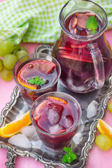 Spanish drink Sangria with red wine and fruit