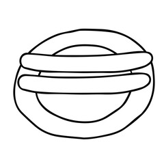 Hand-drawn outline vector illustration of two sausages on the plate isolated on a white background for breakfast