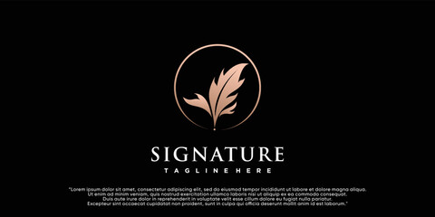 Minimalist quill feather logo template pen handwriting quill signature line art design Premium Vector