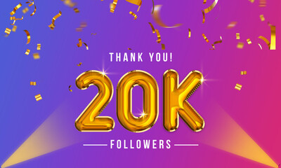 Thank you, 20k or twenty thousand followers celebration design, Social Network friends, Subscribers, followers, or likes celebration background