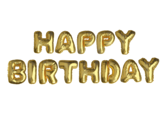 The isolated golden air balloon word HAPPY BIRTHDAY