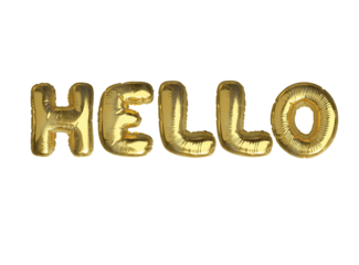 Gold air balloon word HELLO on transparent background