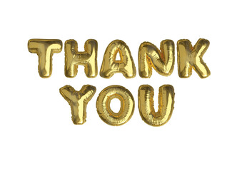 Gold air balloon word THANK YOU on transparent background