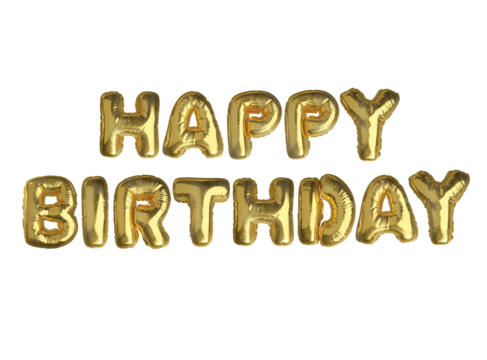 The isolated golden air balloon word HAPPY BIRTHDAY
