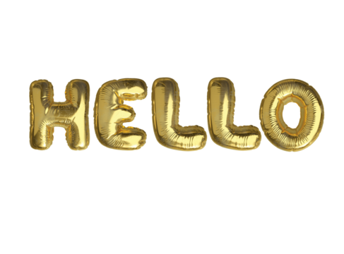 Gold air balloon word HELLO on transparent background