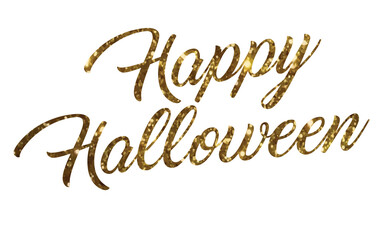 Gold glitter isolated hand writing word HAPPY HALLOWEEN on transparent background