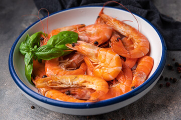 fresh shrimp prawn seafood meal food snack on the table copy space food background