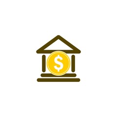 Bank building icon. Dollar bank logo isolated on white background