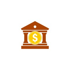 Bank building icon. Dollar bank logo isolated on white background