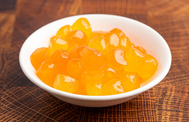 Fruity Tapioca Pearl Balls Used in Boba Tea on a Wood Table
