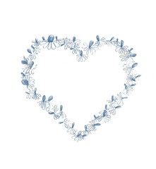  Floral background with leaves and small flowers in a wonderful shape of a hart. Card celebration, sweet boutique, love card.