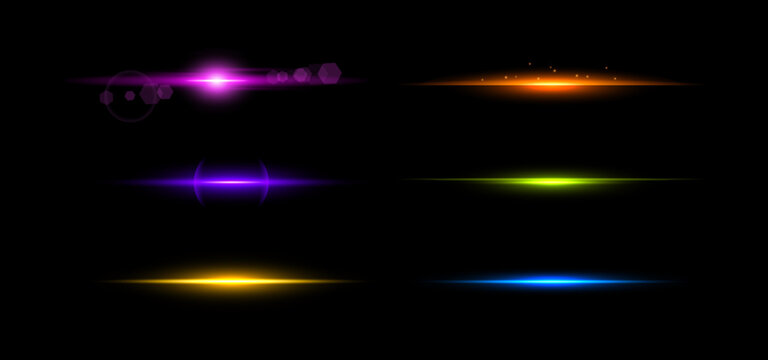 Neon dividers. Glow backlight separators, electric laser surf items, bright party lines, light borders