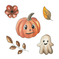 Watercolor illustrations on the theme of Halloween