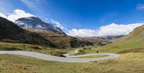 Alpine road on the Julierpass in Switzerland