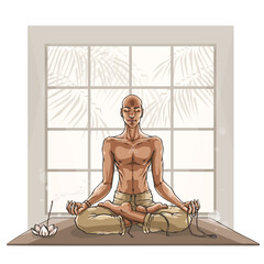 Meditating man. Vector illustration of a person practicing deep meditation.