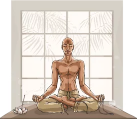 Gordijnen Meditating man. Vector illustration of a person practicing deep meditation. © nataliahubbert