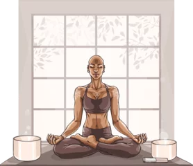 Fotobehang Meditating woman. Vector illustration of a person practicing deep meditation. © nataliahubbert