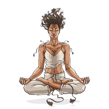 Meditating woman. Vector illustration of a person practicing deep meditation.