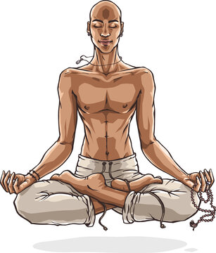 Meditating man. Vector illustration of a person practicing deep meditation.