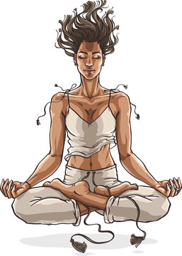 Meditating woman. Vector illustration of a person practicing deep meditation.