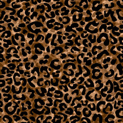 Dark brown leopard seamless pattern. Animal skin.