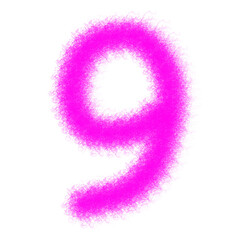 Pink furry number 9 isolated on a white background