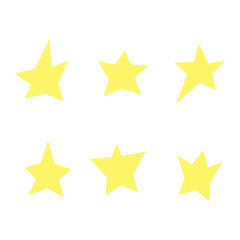 Obraz premium Cute set of different shape yellow stars. Isolated on white background, flat design, EPS10 Vector