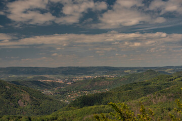 View from Varhost hill and lookout tower there for Ceske Stredohori mountains