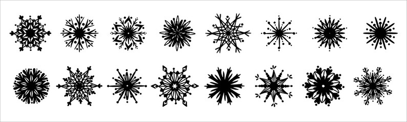 Set of simple icons of snowflakes. Vector graphics.