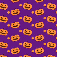Pumpkin Creepy Smile Seamless Pattern Halloween October Vector Illustration