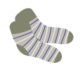 Cotton and woolen socks. Stylish clothing items. Vector knitwear trendy sock collection