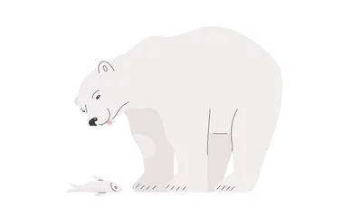 Foto op Canvas Polar bear caught a fish. Vector illustration in a flat cartoon style. © Ruslan Grebeshkov