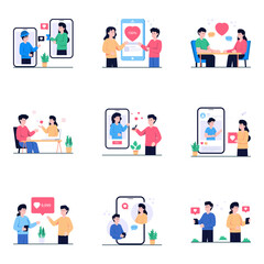Pack of Virtual Love Flat Illustrations
