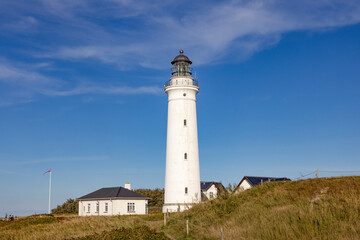 Fototapeta na wymiar Hirtshals lighthouse is a lighthouse at Hirtshals. It was built in 1863 in a late classicist style with N.S. Nebelong as architect and C.F. Rough as an engineer.Denmark,Scandinavia,Europe