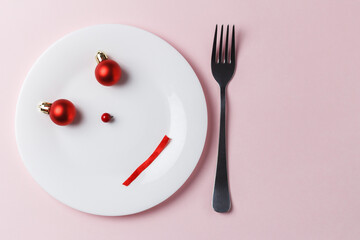 Minimal composition of indifference smiley. Food concept. copy space - obrazy, fototapety, plakaty