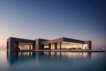 Modern angular luxury tropical villa with a swiming pool
 - obrazy, fototapety, plakaty