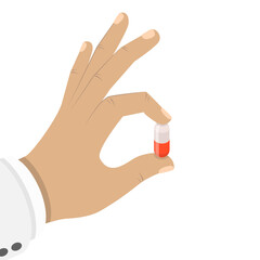 One pill in a hand flat isometric  concept.
