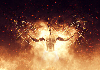 Demon on fire background