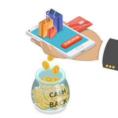 Cash back flat isometric  concept.