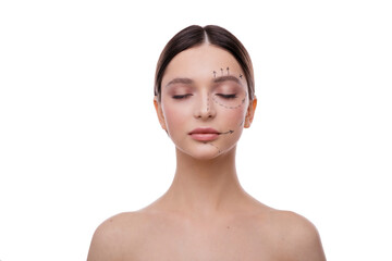 Beautiful young woman with clean fresh skin on face . Girl facial treatment . Cosmetology , beauty and spa