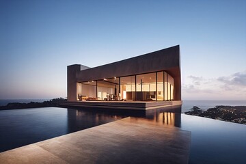 Modern angular luxury tropical villa with a swiming pool
