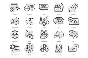 Customer Service and Support icons set. Set of editable stroke icons.Vector set of Customer Service and Support